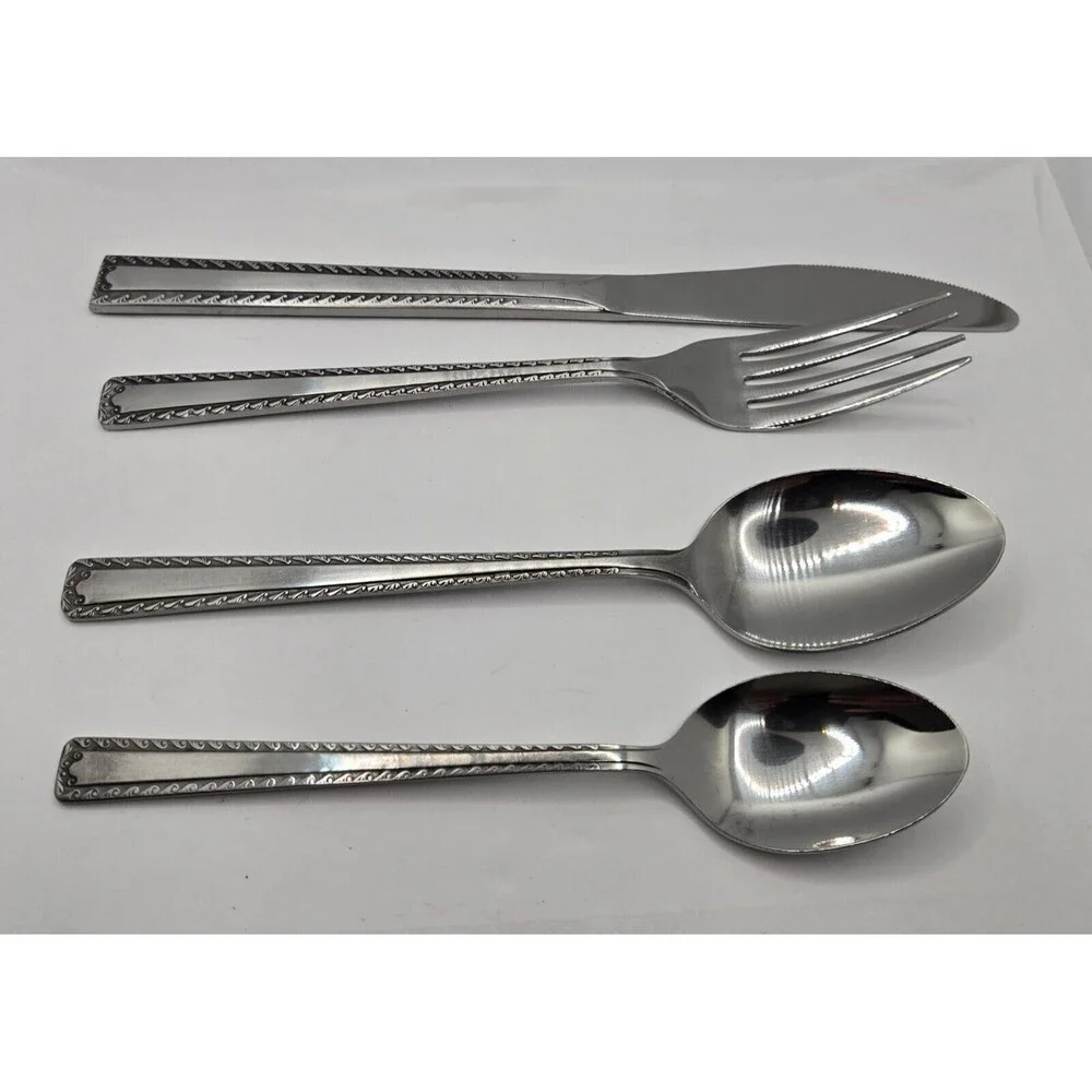 Watertown Stainless Japan Burnished Scroll Edge Black Accent 4 PC Silverware